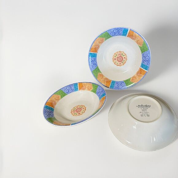 AnythingGoes by Sango Cayenne Rimmed Cereal/ Soup Bowls 7 3/4" Sue Zipkin Set 3 - Picture 3 of 5